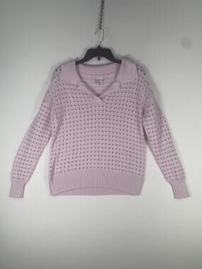 Joie Sweater Womens Small Pink Open Knit Collared Long Sleeve Pullover Top